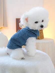 PETSIN 1 件装宠物狗蓝色休闲时尚外套背心带牵引绳，狗衣服 - 藍色 - 查看 4