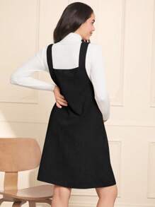 SHEIN Maternity Casual Dress With Top, Loose Fit Short Maternity Dress - Black - View 2