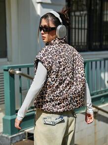 SHEIN 2024 Autumn/Winter Casual Streetwear Stylish Leopard Print Padded Gilet Vest For Teenage Girls - Multicolor - View 2