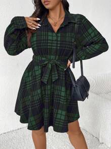 SHEIN Frenchy Homecoming Dresses,Vintage Dress,Travel Outfit Airport,Holiday Outfits,Women Fall Clothes, Fall Women's Dresses, Shirt Dresses, Skirt Dresses, Christmas Dresses, Christmas, Red Plaid Dresses Long Sleeve Dresses
