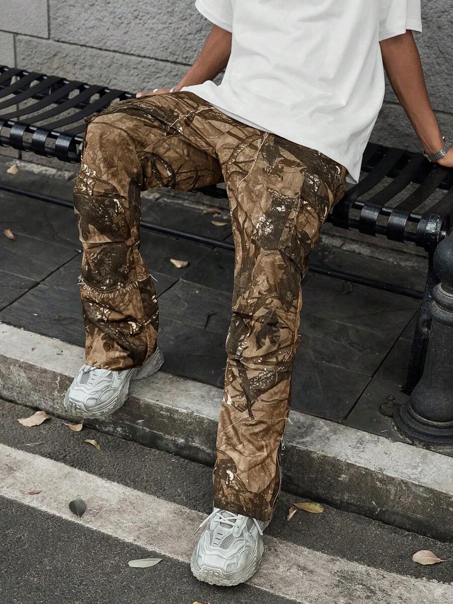 PAVTROS Manfinity Streetrush Vintage Loose Multi-Pocket Cargo Pants, Streetwear Style,Camo Pants