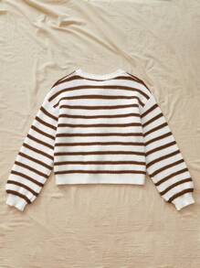 SHEIN VCAY Áo len cardigan thắt nơ cổ tròn tay dài cho nữ, trang trí nơ, mùa thu cho nữ - Cà phê nâu - Xem 2