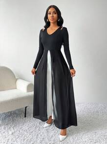 SHEIN Lady Autumn And Winter Casual Work Woven Black-White Women Jumpsuit - Black and White - View 3