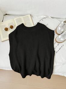 Tween Girls Casual Oversized Plain Color V-Neck Long Sweater Vest - Black - View 4