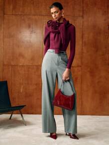 MOTF 100% 纯羊毛纯色修身罗纹针织毛衣