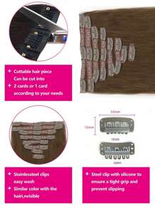 8Pcs Clip In Straight Colored Human Hair Extensions Brown Extension For Women Daily Use Real Easy To Wear Hair Extensions