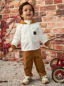 Baby Boys Corduroy Contrast Color Set,White,Autumn,Casual,Family Matching Soft Warm Clothing For Daily Wear & Special Occasions,Elastic Waistband - Multicolor - View 6
