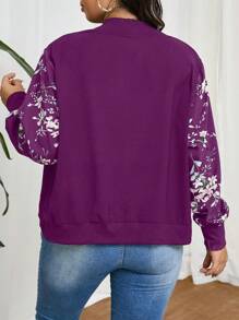 SHEIN Frenchy Plus Size Floral Print Splicing Baseball Jacket