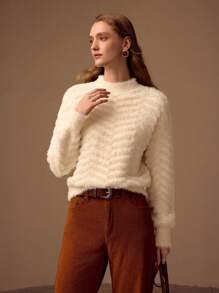 MOTF PREMIUM ÁO LEN DỆT KIM MẪU CHEVRON CỔ TRẮNG MẠNH - Màu vàng - Xem 7