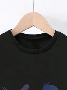 4 岁至 7 岁男孩冬季服装：圆领长袖运动衫 + 松紧腰裤，黑色，带彩色笑脸设计 - 黑色 - 查看 7