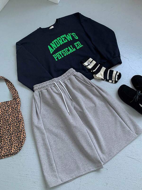 DAZY Women Loose Pullover Sweatshirt With Letter Print