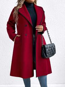 Abrigo con bolsillos y doble botonadura en color liso, talla grande, para otoño/invierno