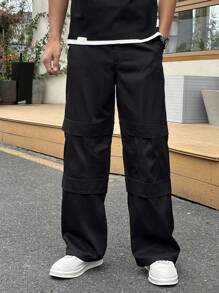 Claim Dot 1 buc. Pantaloni ocazional pentru bărbați, uni, cu picioare drepte, pentru toate anotimpurile, versatili pentru purtarea de zi cu zi, pantaloni cargo lungi simpli la modă, pentru cadouri pentru soț, iubit - Negru - Vizualizare 3