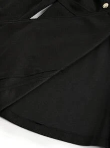 秋冬大码纯色双排扣收腰大衣 - 黑色 - 查看 8