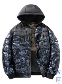 Manfinity Homme Cappotto imbottito casual con cappuccio, colletto con cerniera, maniche lunghe, con stampa Tintura a nodi, da uomo, adatto per l inverno