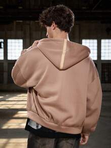 Manfinity VCAY Men's Fashionable Casual Patchwork Loose Fit Long Sleeve Hoodie Sweatshirt For Young People, Daily Wear, For Fall Winter - Camel - View 2