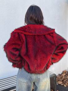 SHEIN Unity 1pc Solid Color Fluffy Luxurious Long Sleeve Coat, Winter For New Year Clothes - Red - View 2