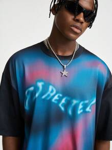 Manfinity VCAY Men's Knitted Gradient Letter Pattern Loose Drop Shoulder Round Neck Short Sleeve T-Shirt - Black - View 5