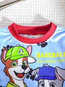SHEIN Playful Pals Baby Boy Cartoon Puppy Print Colorblock Rib Crew Neck Long Sleeve T-Shirt And Pants Casual Outfit, Spring Autumn - Multicolor - View 4