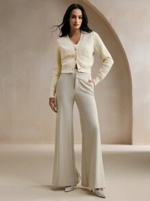 Anewsta 优雅 V 领花卉提花长袖圣诞开衫毛衣（女款）