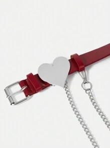SHEIN ICON Fashionable Punk Metal Heart Linked Red Waist Belt - Burgundy - View 2