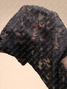 Chiquease 1pc Romantic Fashionable & Elegant Long Sleeve Jacquard Pattern Dress - Black - View 5