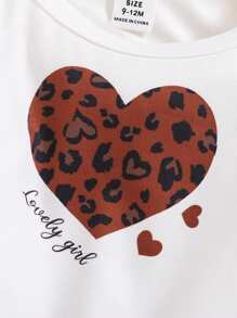 Conjunto de 2 piezas para bebé niña con blusa de manga larga de cuello redondo con estampado de corazón y leopardo + falda plisada con estampado de leopardo - Blanco - Ver 6