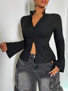 Maweii Áo bó sát có khóa kéo kép gân cỡ lớn dành cho nữ - màu đen - Xem 1