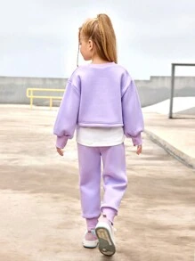 3 件套年轻女孩时尚自由运动舒适圆领长袖上衣、T 恤和裤子套装，秋冬 - 彩色 - 查看 2