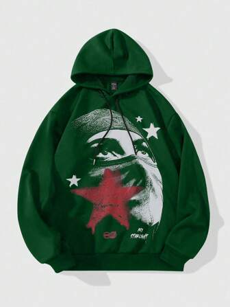 Street Life Sudadera con capucha de manga larga con estampado de retrato para hombre, sudadera de forro polar casual para uso diario