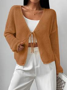 Chiquease Sheer Loose Ties Cardigan For Women Fall Cloth For Women - Yellow - View 3