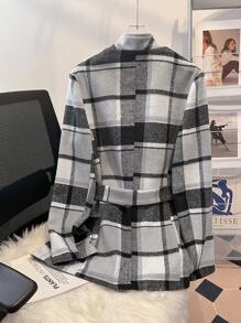 EMERY ROSE Women's Plaid Long Sleeve Waist-Tie Elegant Overcoat, Autumn/Winter - Multicolor - View 2