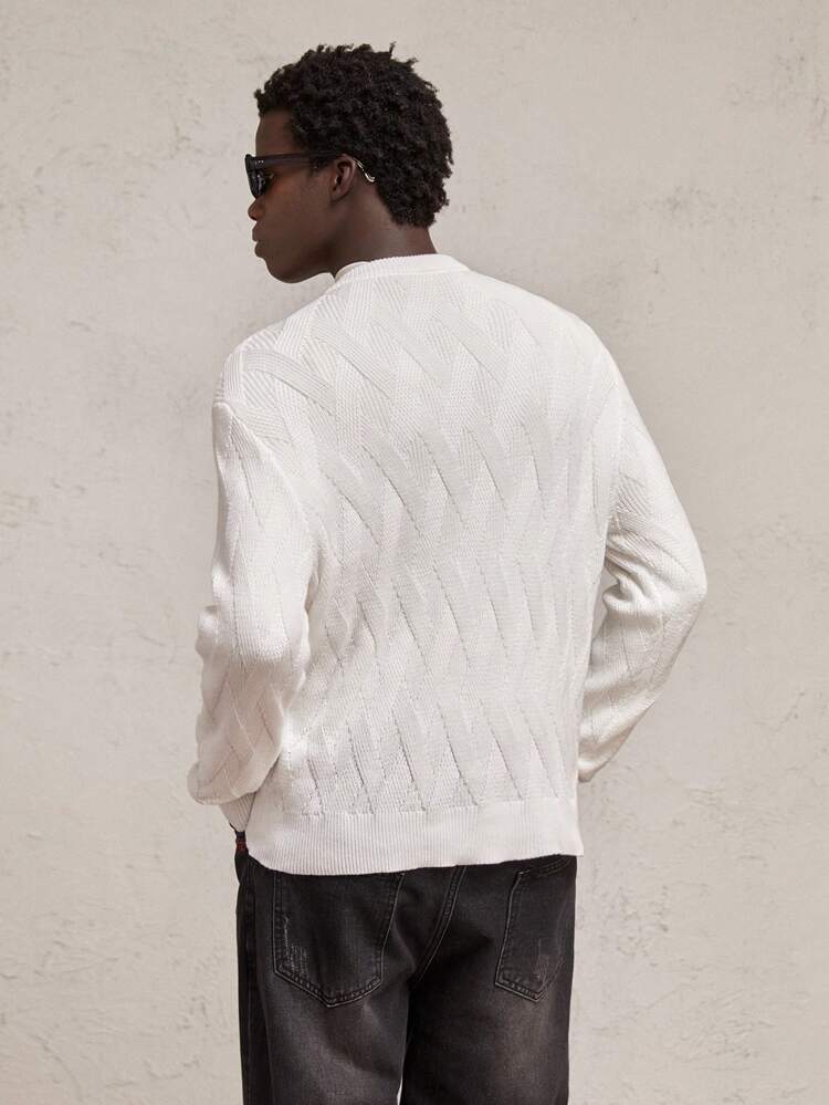 Men's Loose Fit Dropped Shoulder Crew Neck Knitted Sweater, Suitable For Autumn/Winter
