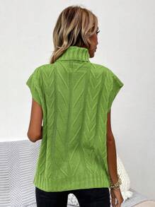 Chiquease Women's Solid Color Turtleneck Short Sleeve Minimalist Knit Top, Casual Everyday Wear - Green - View 2