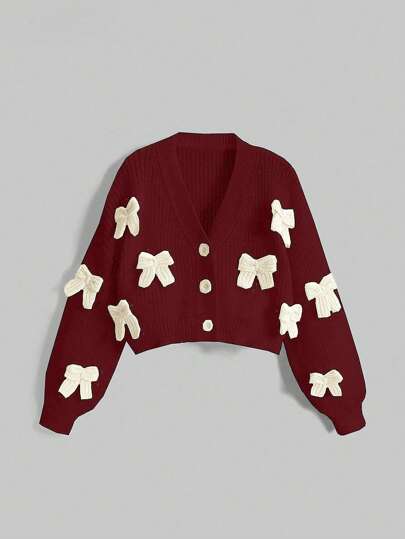 Kawaii Cardigan 3D nœud de Noël et Saint-Valentin pour femmes, style mignon et girly