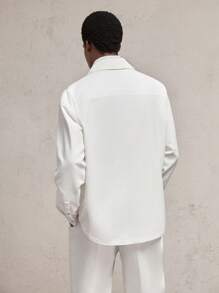 AKNOTIC Business Casual 男士宽松落肩长袖翻领前开式休闲衬衫，适合秋冬季 - 白色 - 查看 4