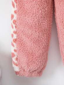 2 件装年轻女孩毛绒加厚保暖套装，豹纹长袖连帽夹克 + 配套羊毛裤，可爱女孩冬季服装 - 粉色 - 查看 5