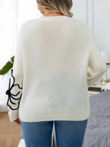 Calvaya Pulover de damă cu mânecă lungă, cu umăr căzut, cu model floral, ocazional, toamnă iarnă