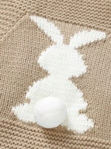 SHEIN 3-delige gebreide peuterset: trui met lange mouwen en kraag, jumpsuit met konijnenbandjes en muts, lichtblauw