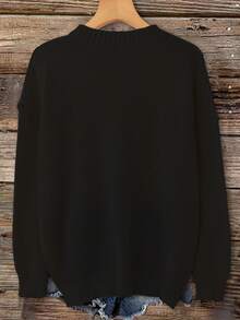 大码休闲花卉图案圆领针织毛衣，秋冬 - 米色 - 查看 2