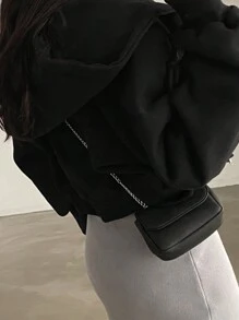 DAZY Women's Solid Color Front Zip Long Sleeve Minimalist Casual Hooded Short Plush Sweatshirt,Long Sleeve Tops,Fall Women Clothes Jacket