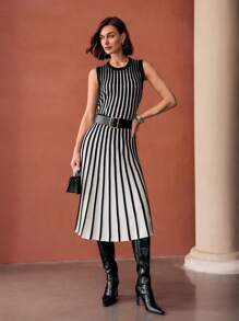 MOTF PREMIUM CLASSY TWO TONE STRIPED KNIT TOP - Black and White - View 6