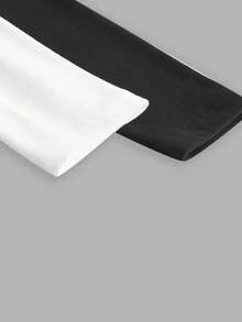 SHEIN EZwear 2 件女式基本款修身休闲针织短长袖 T 恤，黑色和白色 - 黑與白 - 查看 8