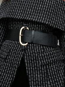 SHEIN BAE Áo khoác blazer thanh lịch hở vai dài tay kẻ caro mùa thu cho nữ - màu đen - Xem 7