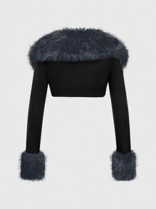 ROMWE Grunge Punk Y2K 原宿风格蓬松拼接女式长袖前开短款上衣 - 黑色 - 查看 2