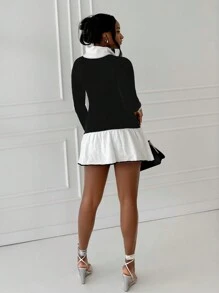 BamGleam Nuevo vestido de suéter para otoño e invierno con bajo de suéter, vestido esponjoso, vestido paraguas, vestido plisado, manga larga con solapa, fila larga de botones de perlas falsas, elegante estilo socialita francés simple de vestido de suéter