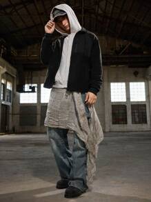 Manfinity VCAY Men Fashionable Casual Loose Fit Woven Patchwork Long Sleeve Jacket, For Young Adults, For Fall Winter - Black - View 5