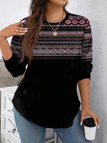 SHEIN LUNE Áo nỉ cổ tròn rộng rãi in họa tiết tối giản cỡ lớn, mùa thu/đông - Nhiều màu - Xem 4