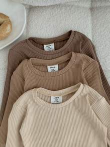 SHEIN 6pcs Baby Boy Snug Fit Ribbed Knit Comfy Long Sleeve Top And Pants Set, Casual Loungewear/Pajamas In Multiple Colors