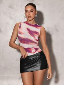 SHEIN BAE 女式夏季时尚纽扣细节紧身迷你裙 - 黑色 - 查看 4
